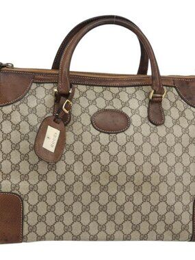 GUCCI GG Supreme Boston Bag PVC Old Gucci Beige Gold Auth 158499